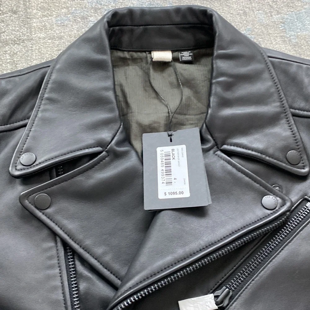 Brand NWT - Ted Baker Carve - Black Leather Biker Jacket - Size 4 (USA size L) - Picture 10 of 15